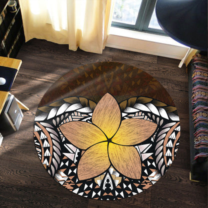 Hawaii Round Rug Hawaii Plumeria Polynesian Traditional Patterns Vintage Version
