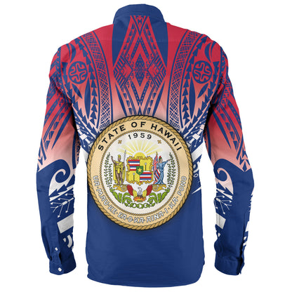 Hawaii Custom Personalised Long Sleeve Shirt Polynesian Tattoo Style Flag Color