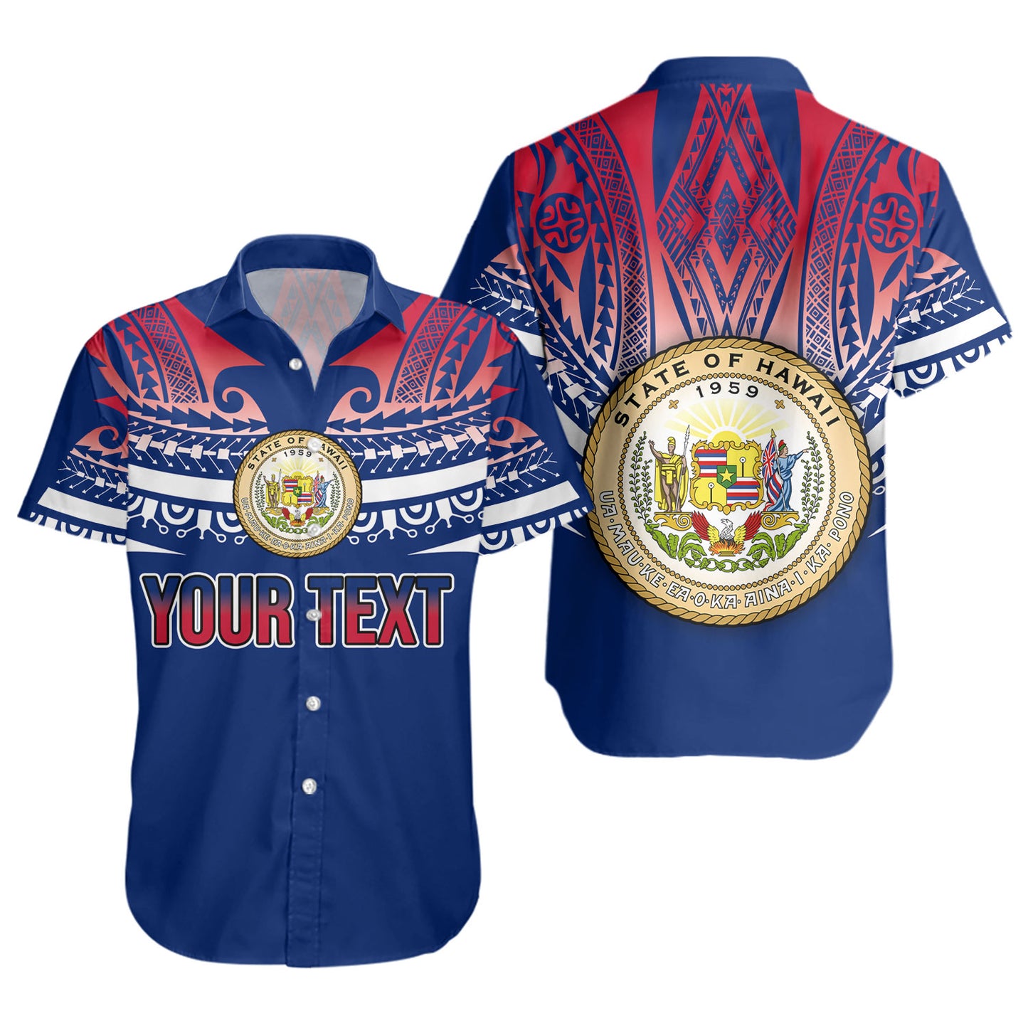 Hawaii Custom Personalised Short Sleeve Shirt Polynesian Tattoo Style Flag Color