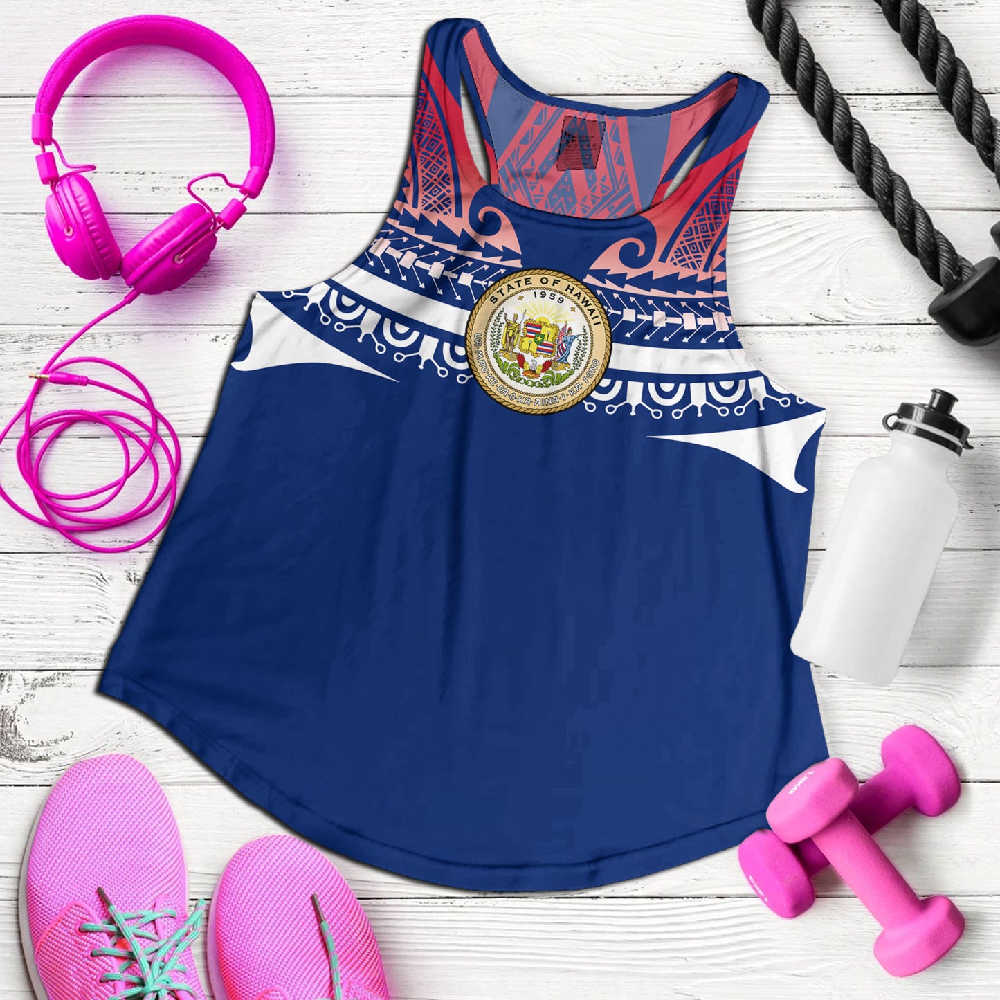 Hawaii Custom Personalised Women Tank Polynesian Tattoo Style Flag Color