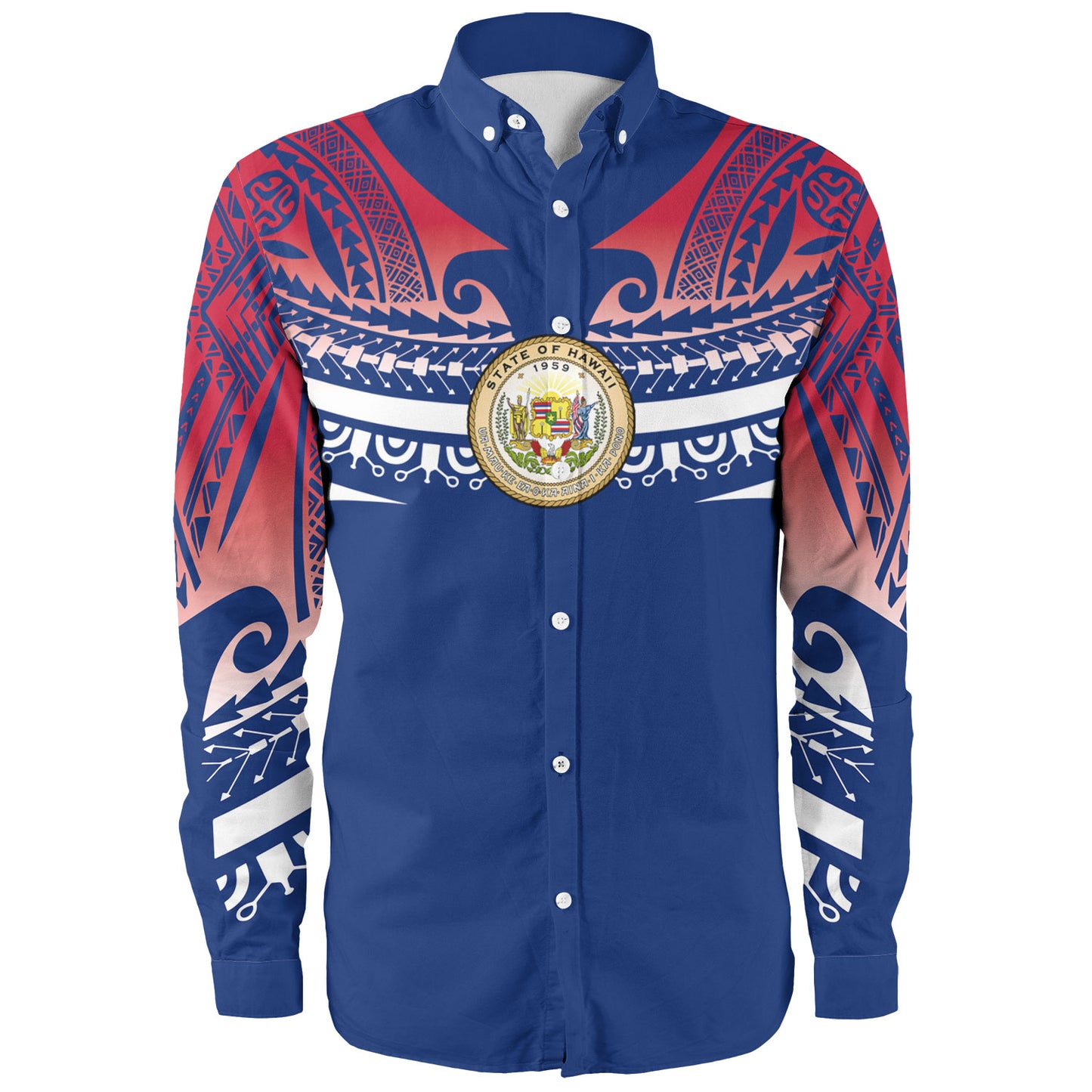 Hawaii Custom Personalised Long Sleeve Shirt Polynesian Tattoo Style Flag Color