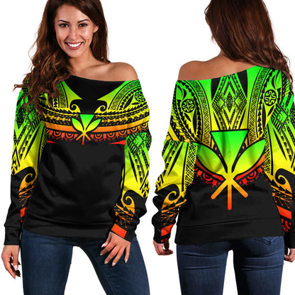 Hawaii Custom Personalised Off Shoulder Sweatshirt Polynesian Tattoo Style