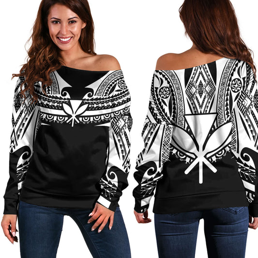 Hawaii Custom Personalised Off Shoulder Sweatshirt Polynesian Tattoo Style