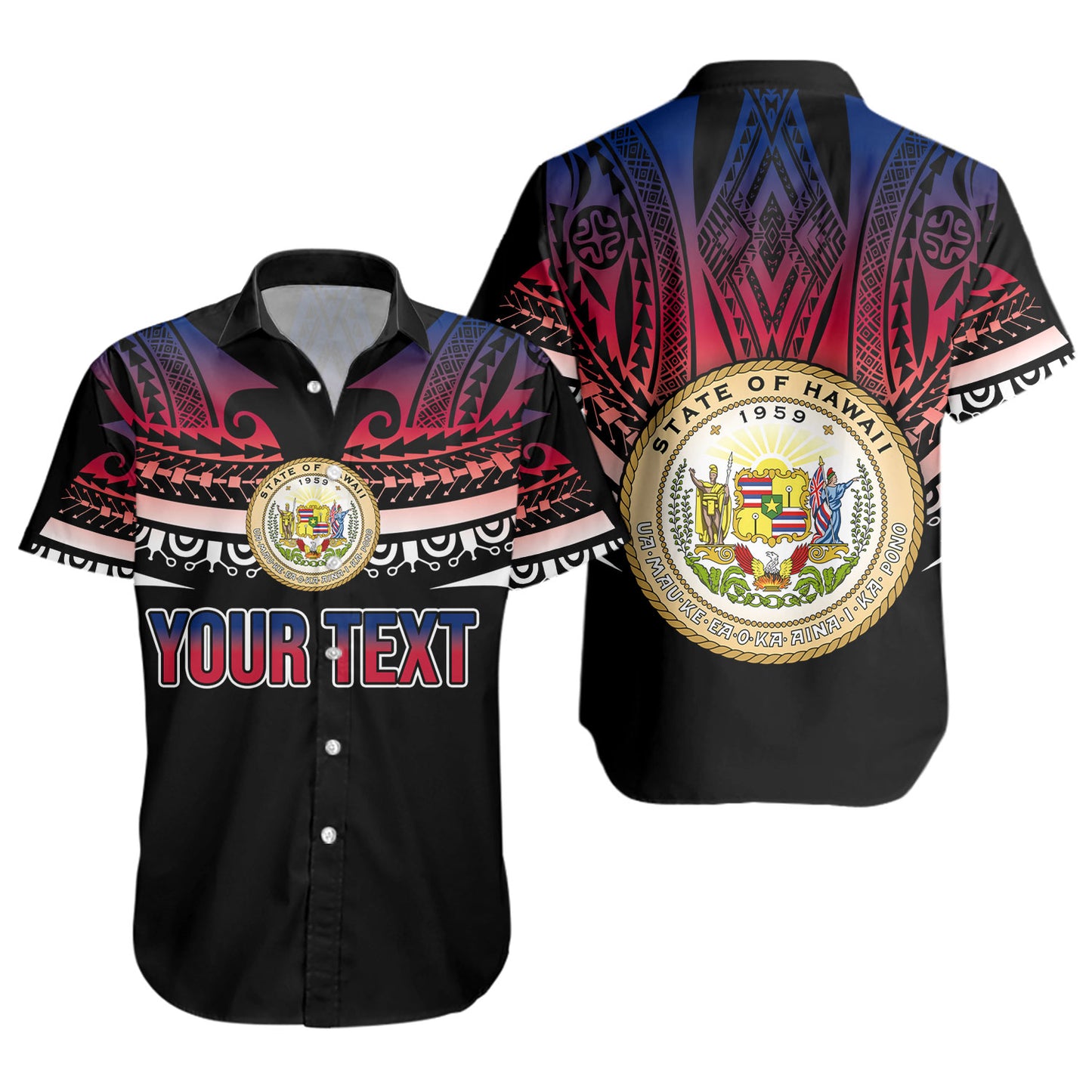 Hawaii Custom Personalised Short Sleeve Shirt Polynesian Tattoo Style Flag Color