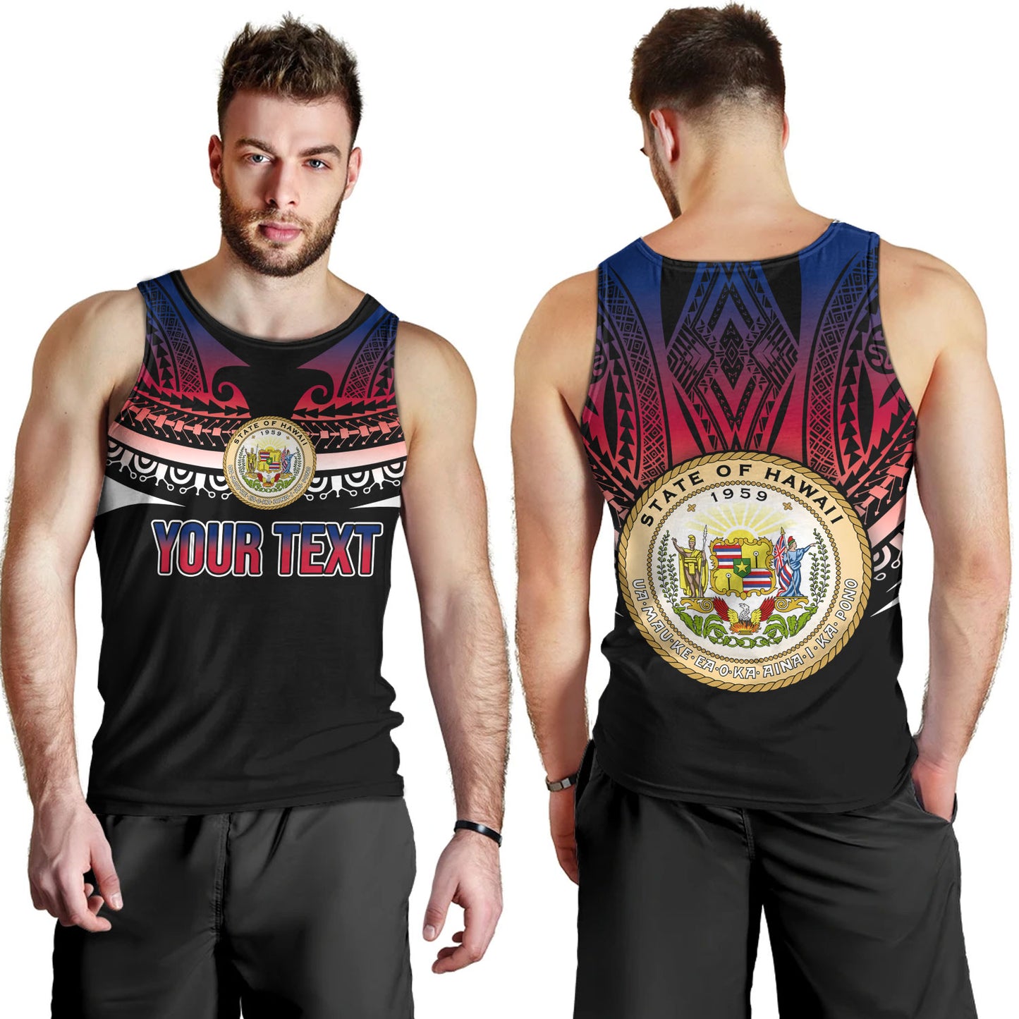 Hawaii Custom Personalised Tank Top Polynesian Tattoo Style Flag Color