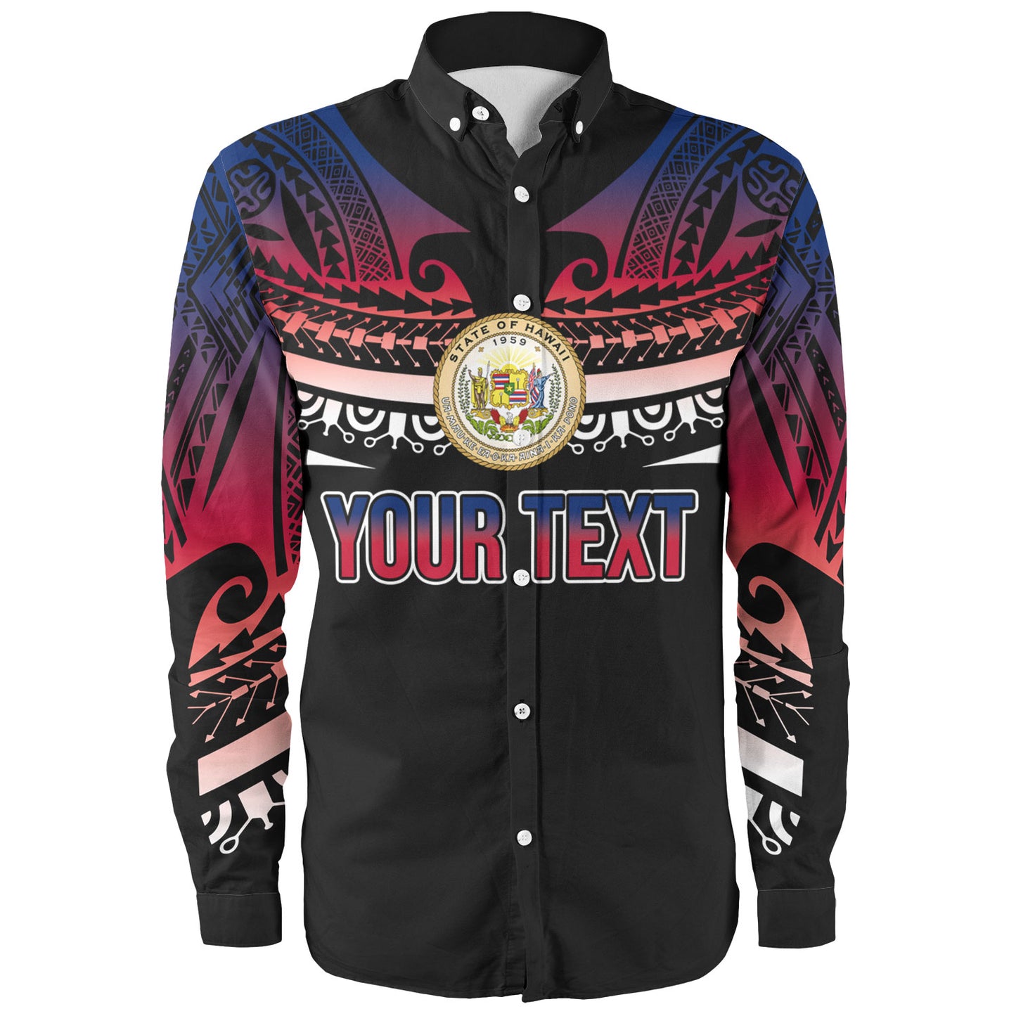 Hawaii Custom Personalised Long Sleeve Shirt Polynesian Tattoo Style Flag Color