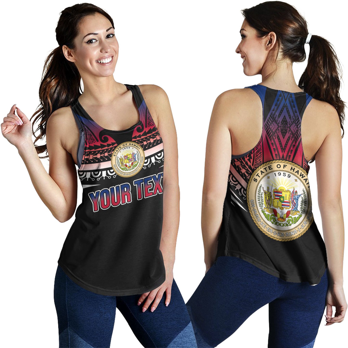 Hawaii Custom Personalised Women Tank Polynesian Tattoo Style Flag Color