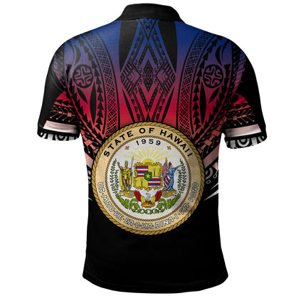 Hawaii Custom Personalised Polo Shirt Polynesian Tattoo Style Flag Color