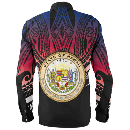 Hawaii Custom Personalised Long Sleeve Shirt Polynesian Tattoo Style Flag Color