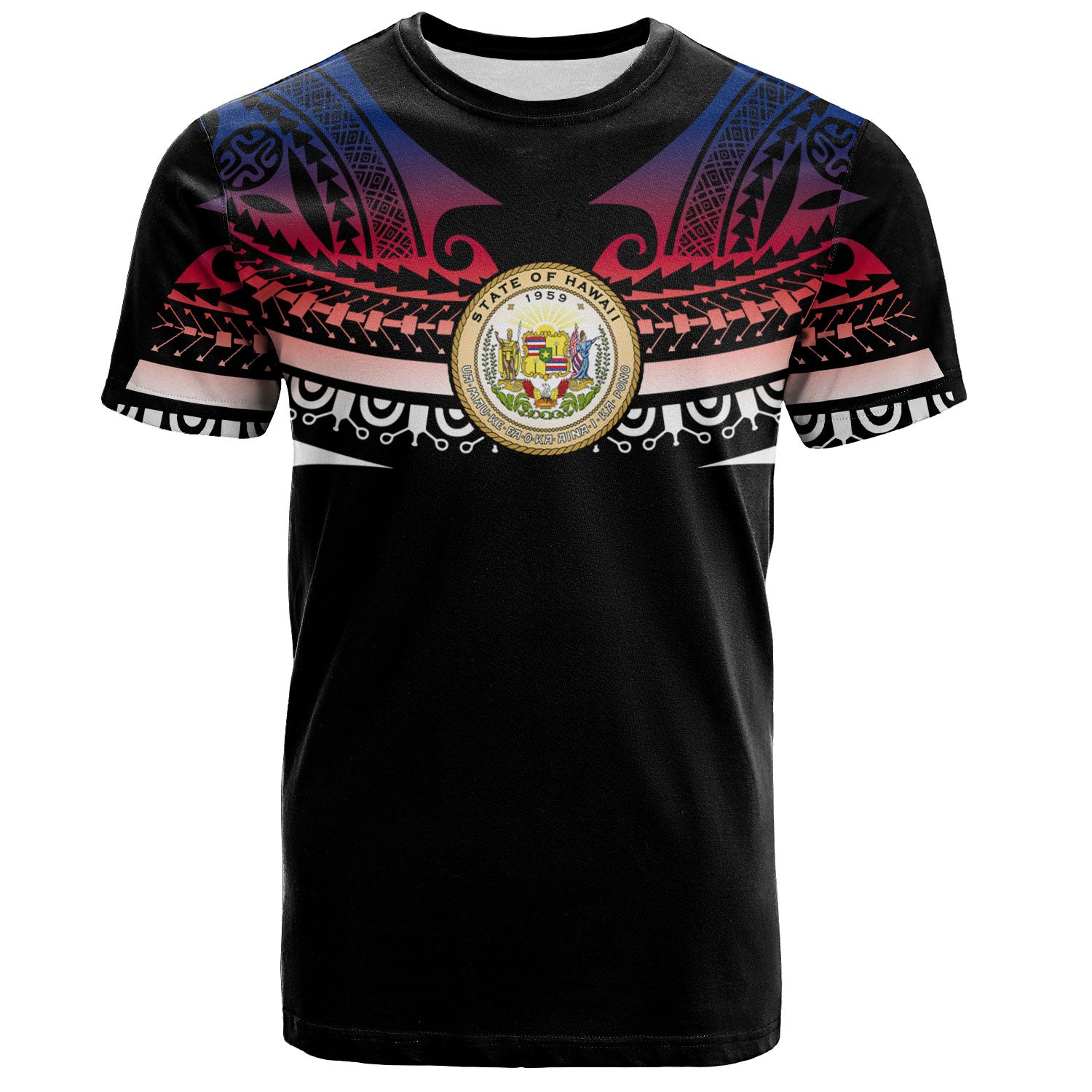 Hawaii Custom Personalised T-Shirt Polynesian Tattoo Style Flag Color