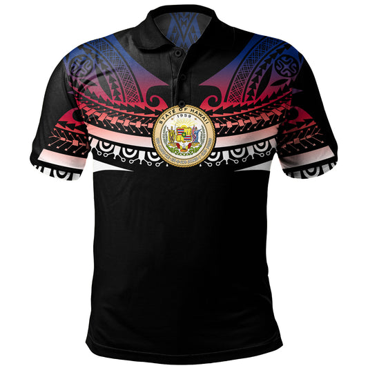 Hawaii Custom Personalised Polo Shirt Polynesian Tattoo Style Flag Color