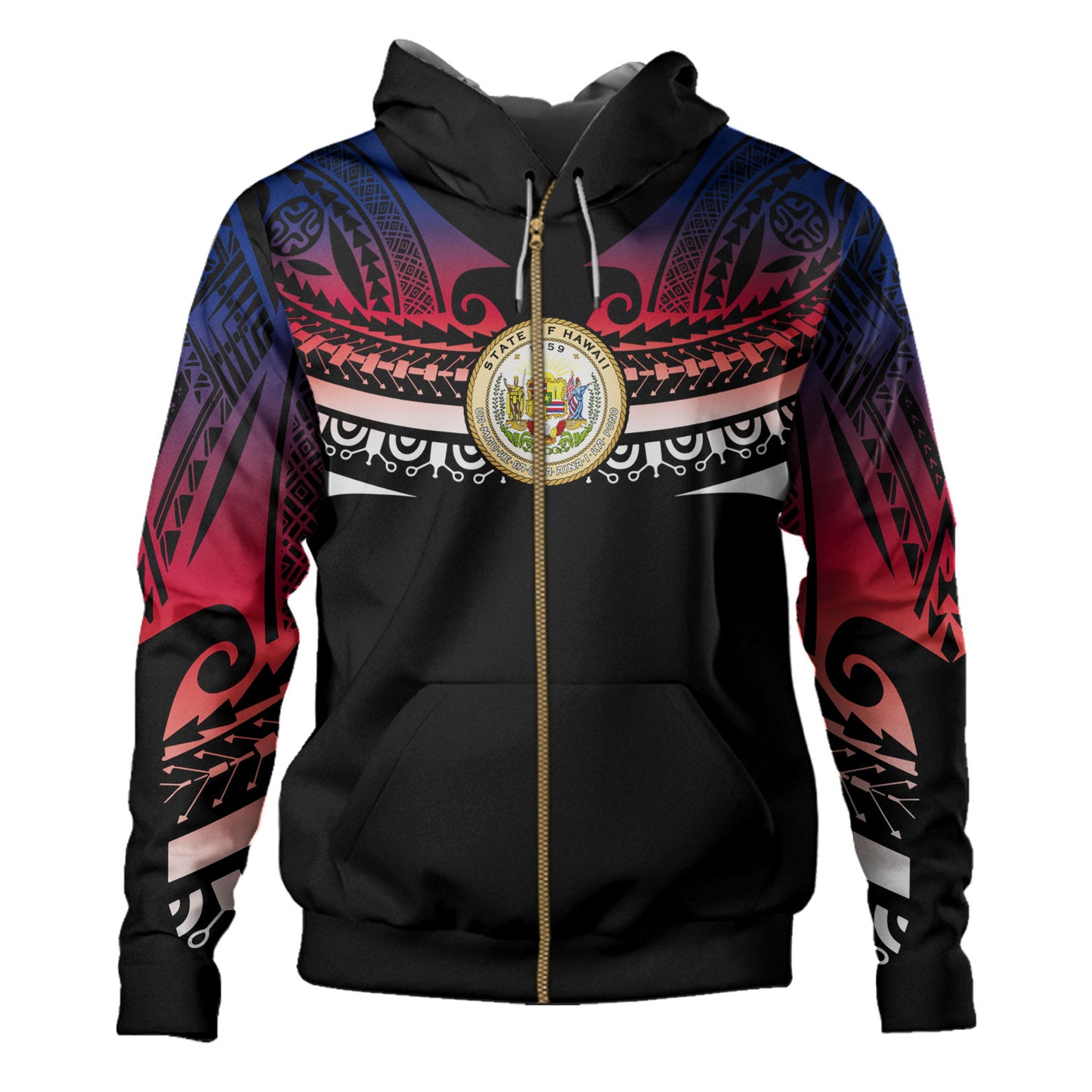 Hawaii Custom Personalised Hoodie Polynesian Tattoo Style Flag Color