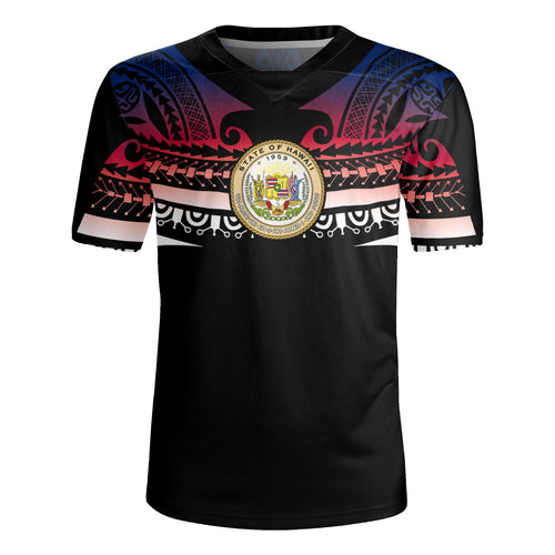 Hawaii Custom Personalised Rugby Jersey Polynesian Tattoo Style Flag Color