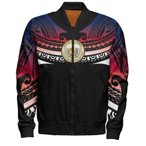 Hawaii Custom Personalised Bomber Jacket Polynesian Tattoo Style Flag Color