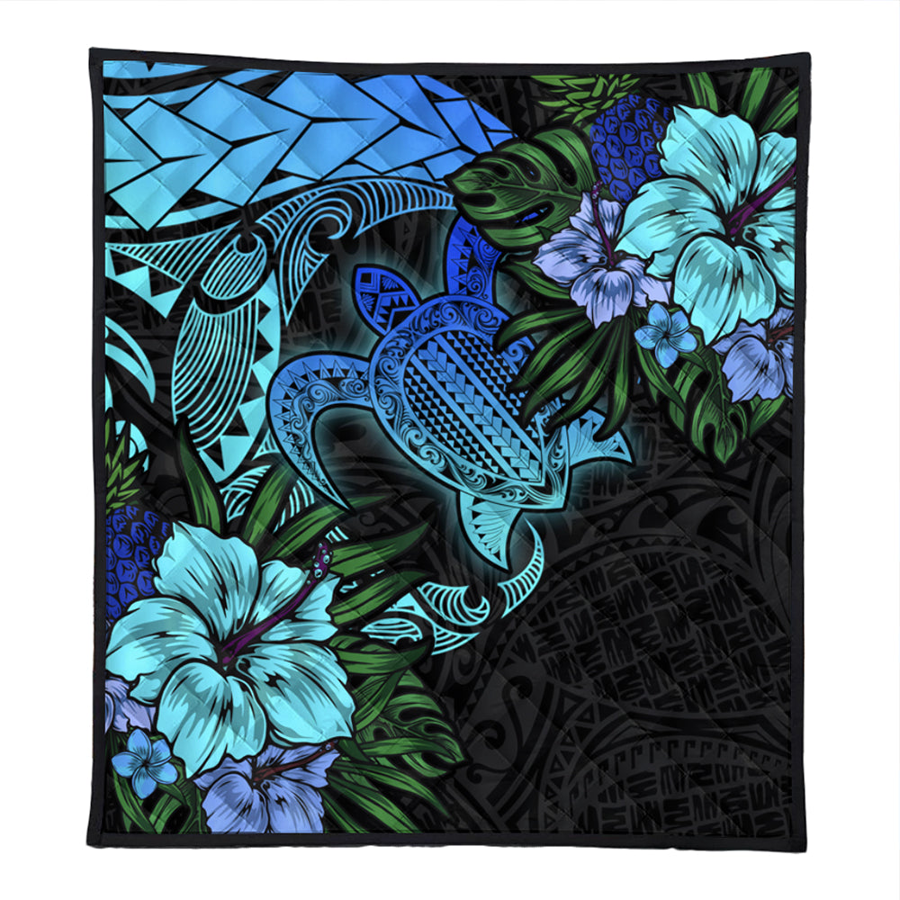 Hawaii Premium Quilt Hawaii Polynesian Turtle Tropical Blue Gardient Blue