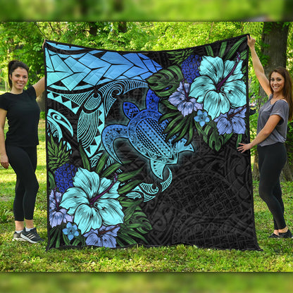 Hawaii Premium Quilt Hawaii Polynesian Turtle Tropical Blue Gardient Blue