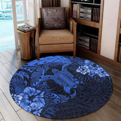 Hawaii Round Rug Hawaii Polynesian Turtle Tropical Blue