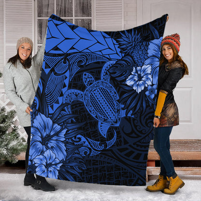 Hawaii Premium Blanket Hawaii Polynesian Turtle Tropical Blue