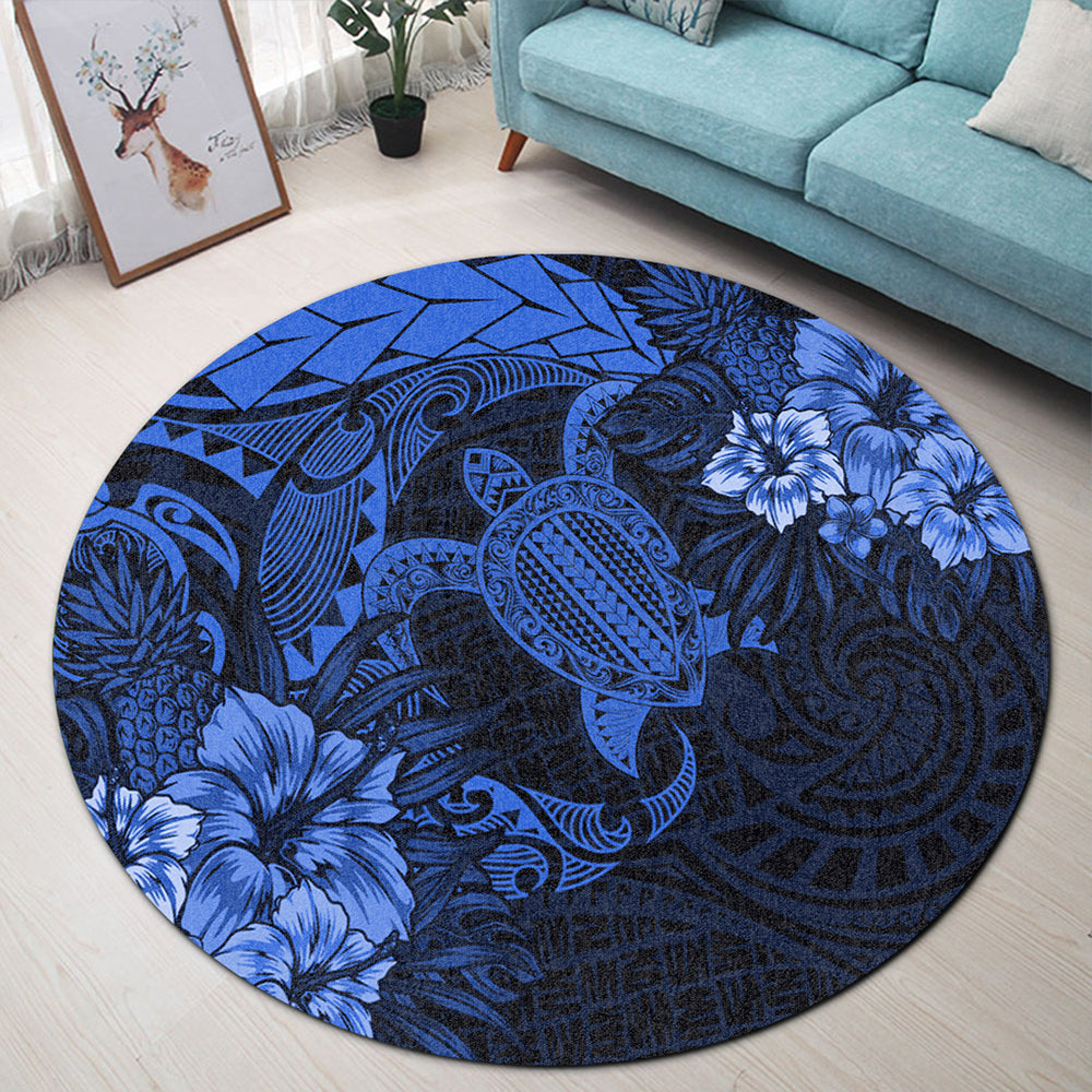 Hawaii Round Rug Hawaii Polynesian Turtle Tropical Blue
