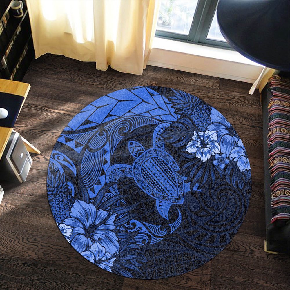 Hawaii Round Rug Hawaii Polynesian Turtle Tropical Blue