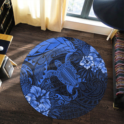 Hawaii Round Rug Hawaii Polynesian Turtle Tropical Blue