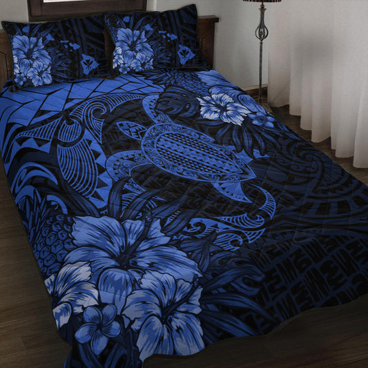 Hawaii Quilt Bed Set Hawaii Polynesian Turtle Tropical Blue
