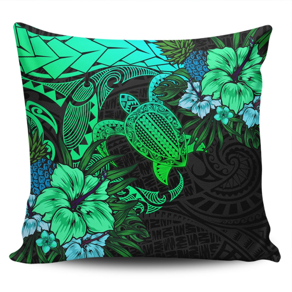 Hawaii Pillow Cover Hawaii Polynesian Turtle Tropical Gardient Green