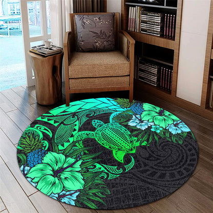 Hawaii Round Rug Hawaii Polynesian Turtle Tropical Gardient Green