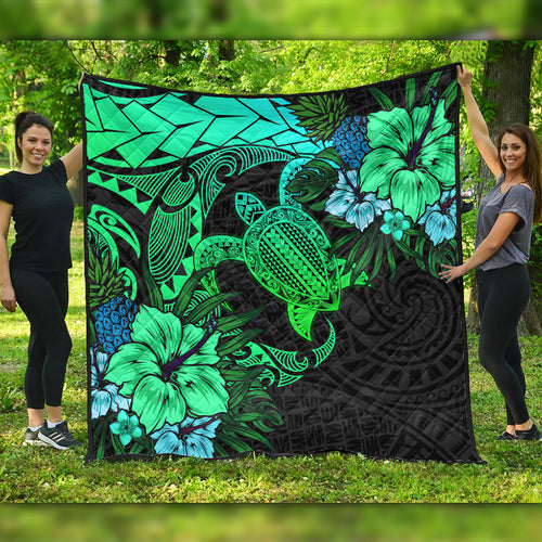 Hawaii Premium Quilt Hawaii Polynesian Turtle Tropical Gardient Green