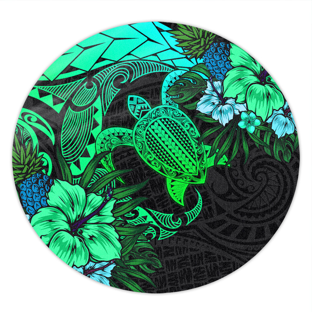 Hawaii Round Rug Hawaii Polynesian Turtle Tropical Gardient Green