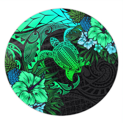 Hawaii Round Rug Hawaii Polynesian Turtle Tropical Gardient Green
