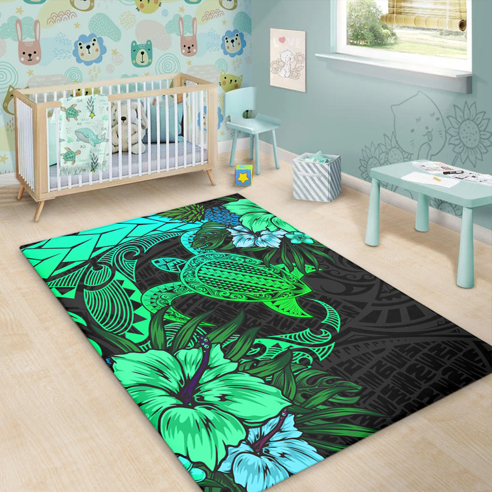 Hawaii Area Rug Hawaii Polynesian Turtle Tropical Gardient Green