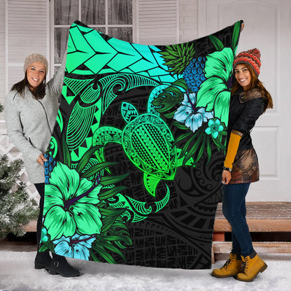 Hawaii Premium Blanket Hawaii Polynesian Turtle Tropical Gardient Green