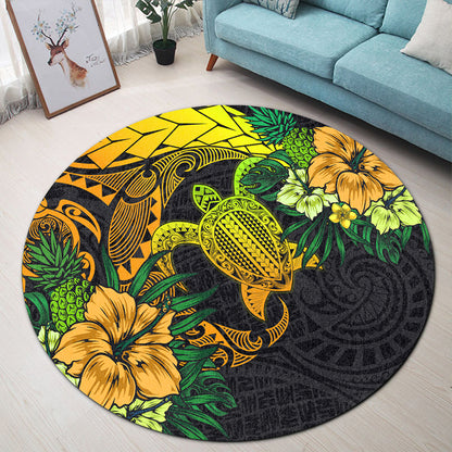 Hawaii Round Rug Hawaii Polynesian Turtle Tropical Gardient Yellow