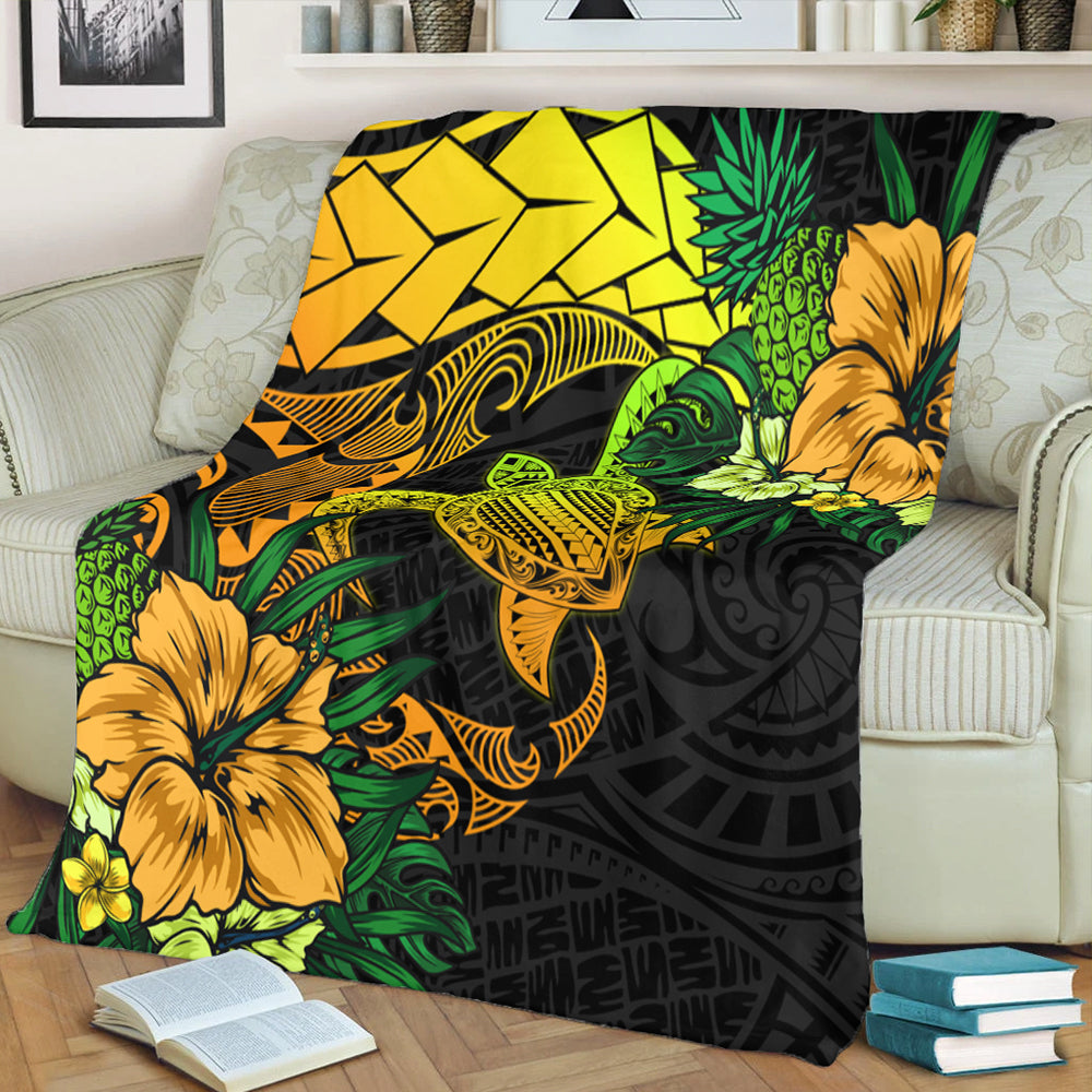 Hawaii Premium Blanket Hawaii Polynesian Turtle Tropical Gardient Yellow