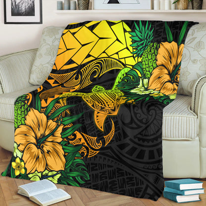 Hawaii Premium Blanket Hawaii Polynesian Turtle Tropical Gardient Yellow