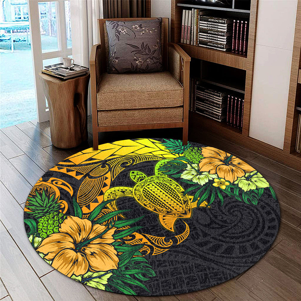 Hawaii Round Rug Hawaii Polynesian Turtle Tropical Gardient Yellow