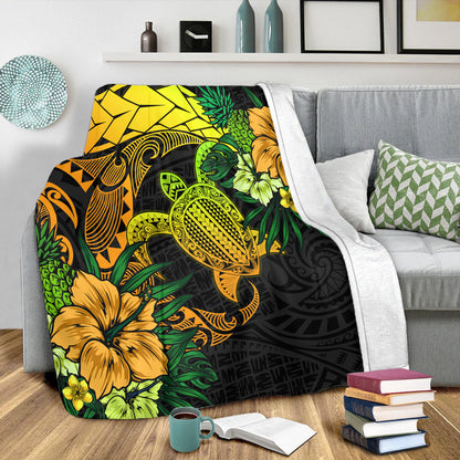 Hawaii Premium Blanket Hawaii Polynesian Turtle Tropical Gardient Yellow