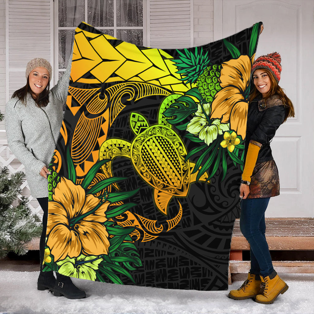 Hawaii Premium Blanket Hawaii Polynesian Turtle Tropical Gardient Yellow