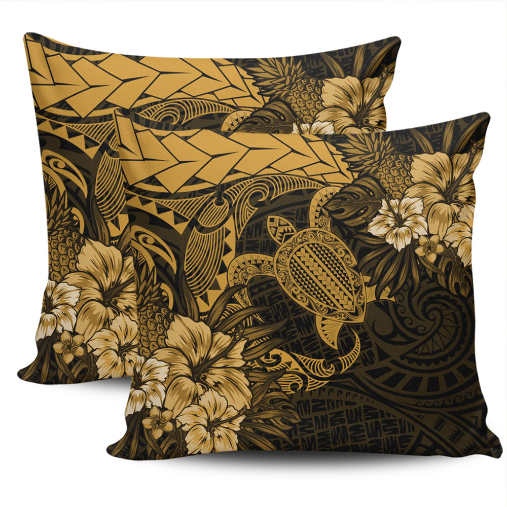 Hawaii Pillow Cover Hawaii Polynesian Turtle Tropical Golden