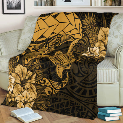 Hawaii Premium Blanket Hawaii Polynesian Turtle Tropical Golden