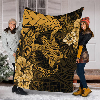 Hawaii Premium Blanket Hawaii Polynesian Turtle Tropical Golden