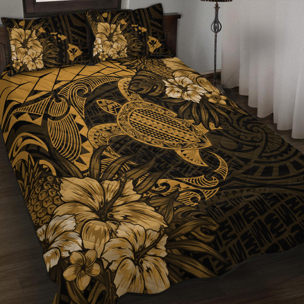 Hawaii Quilt Bed Set Hawaii Polynesian Turtle Tropical Golden
