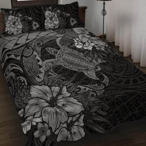 Hawaii Quilt Bed Set Hawaii Polynesian Turtle Tropical Grey