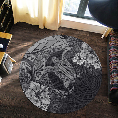 Hawaii Round Rug Hawaii Polynesian Turtle Tropical Grey