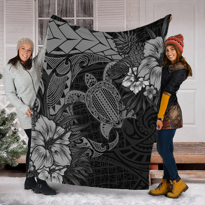 Hawaii Premium Blanket Hawaii Polynesian Turtle Tropical Grey
