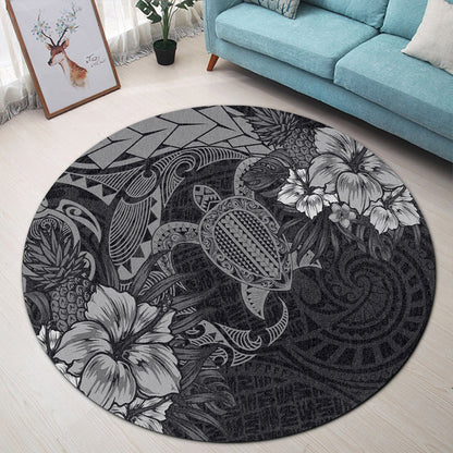 Hawaii Round Rug Hawaii Polynesian Turtle Tropical Grey