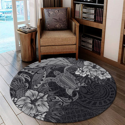 Hawaii Round Rug Hawaii Polynesian Turtle Tropical Grey