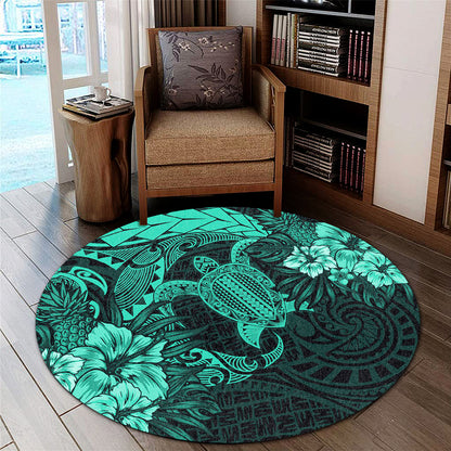 Hawaii Round Rug Hawaii Polynesian Turtle Tropical Patina Green