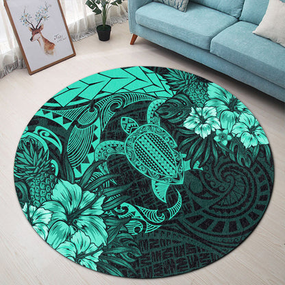 Hawaii Round Rug Hawaii Polynesian Turtle Tropical Patina Green